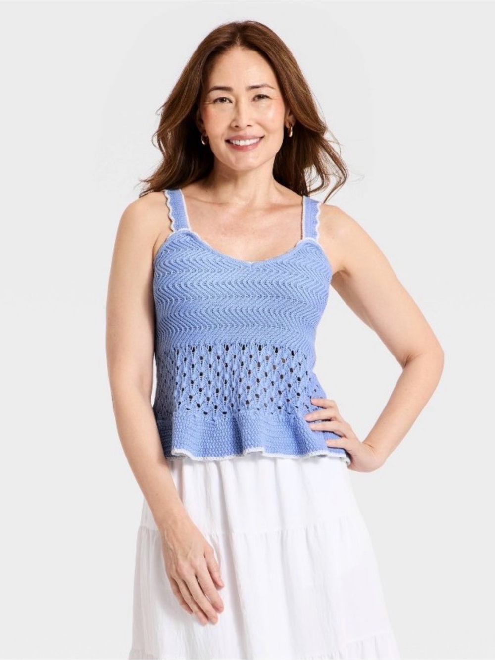 a new day blue Knit Crochet Peplum Tank Top